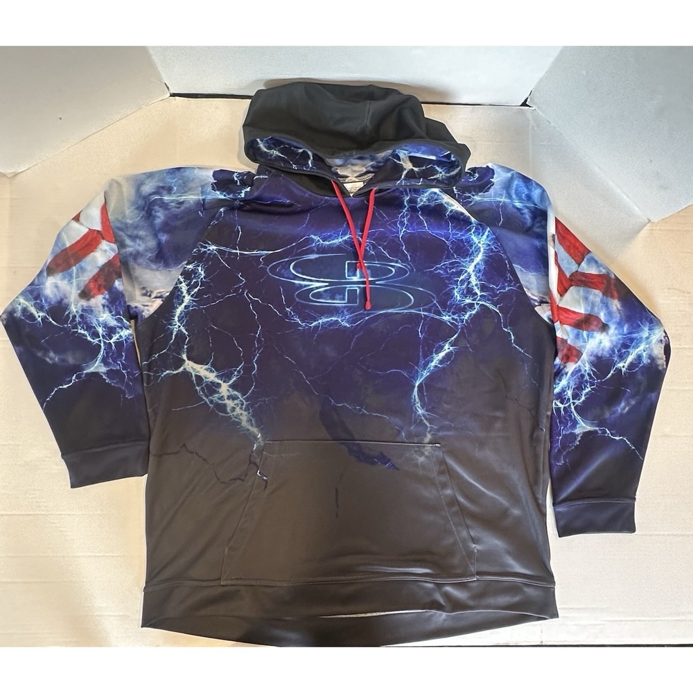 Boombah Lightening Pattern Hoodie Pullover  Blue Black White Red Men's 2XL